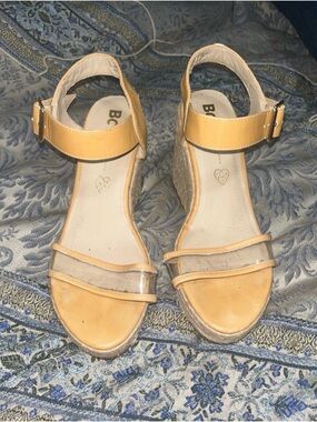 BCBG Yellow Espadrille Wedge Sandals with Clear Toe Straps